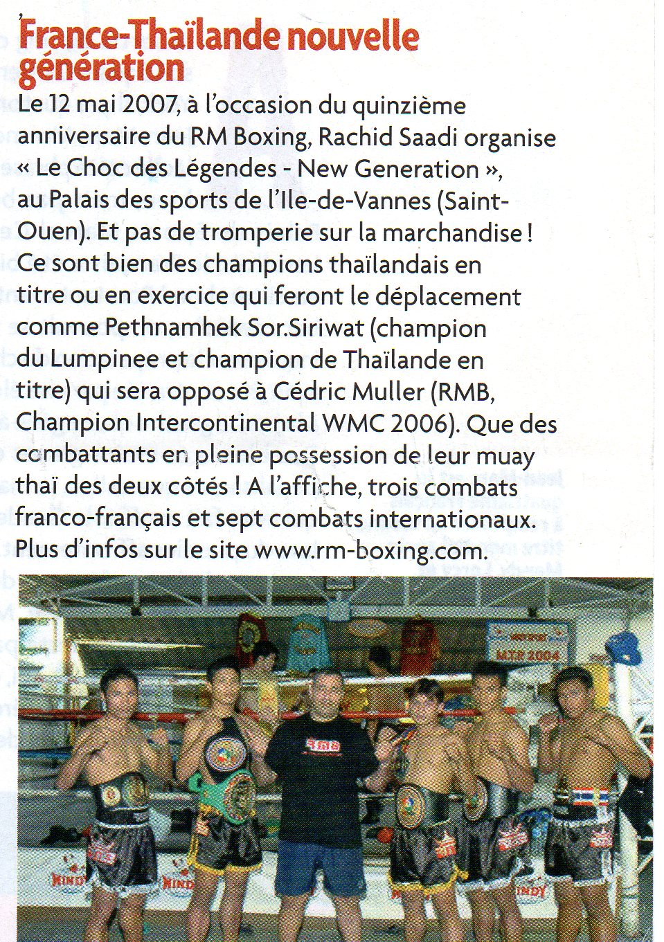 gala boxe thai muay thai choc des legendes rmboxing organisé par rachid saadi petnamek, danthai, chock dee, montachai
