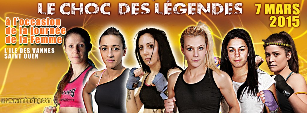 Les Championnes Funda Diken (Rmboxing) Kalissa Houicha, Lailla Akounad (rmboxing), Sveva Mellilos , Sandra Sevilla et Katia Semail au Choc des Légendes 2015 du RMBOXING