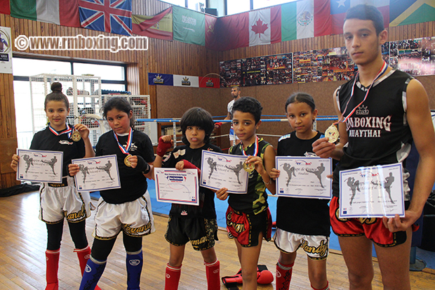 Manel Oudjamaa, Layana Garrot, Rayan Nacer, Elias Sbisa, Champion de france ffkmda RMBOXING 93 Saint-Ouen